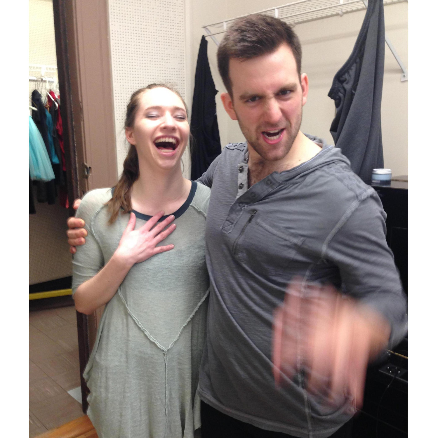 Backstage at Tulane. Jake and Jessie laugh together every day.