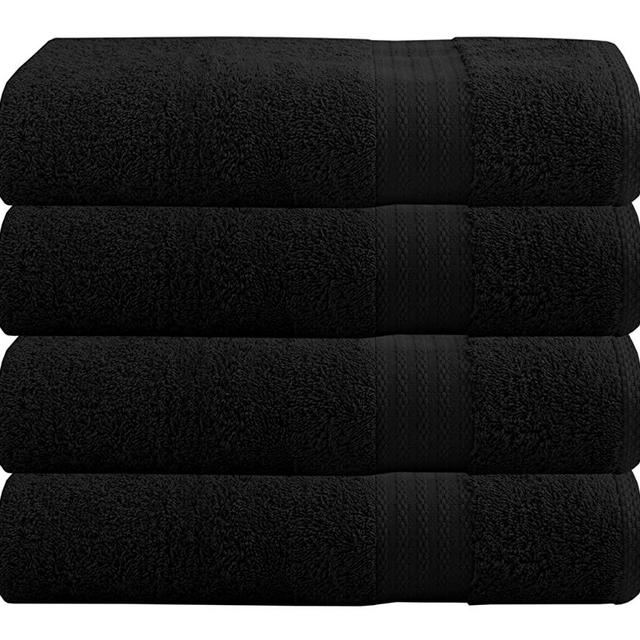 GLAMBURG Premium Cotton 4 Pack Bath Towel Set - 100% Pure Cotton - 4 Bath Towels 27x54 - Ideal for Everyday use - Ultra Soft & Highly Absorbent - Black