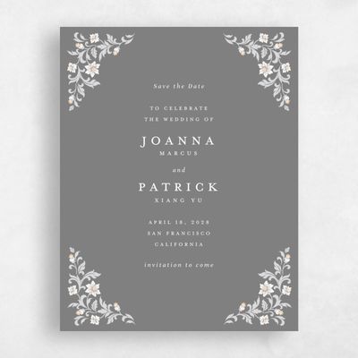 Gray, Grey Wedding Save the Date - Petal Portrait