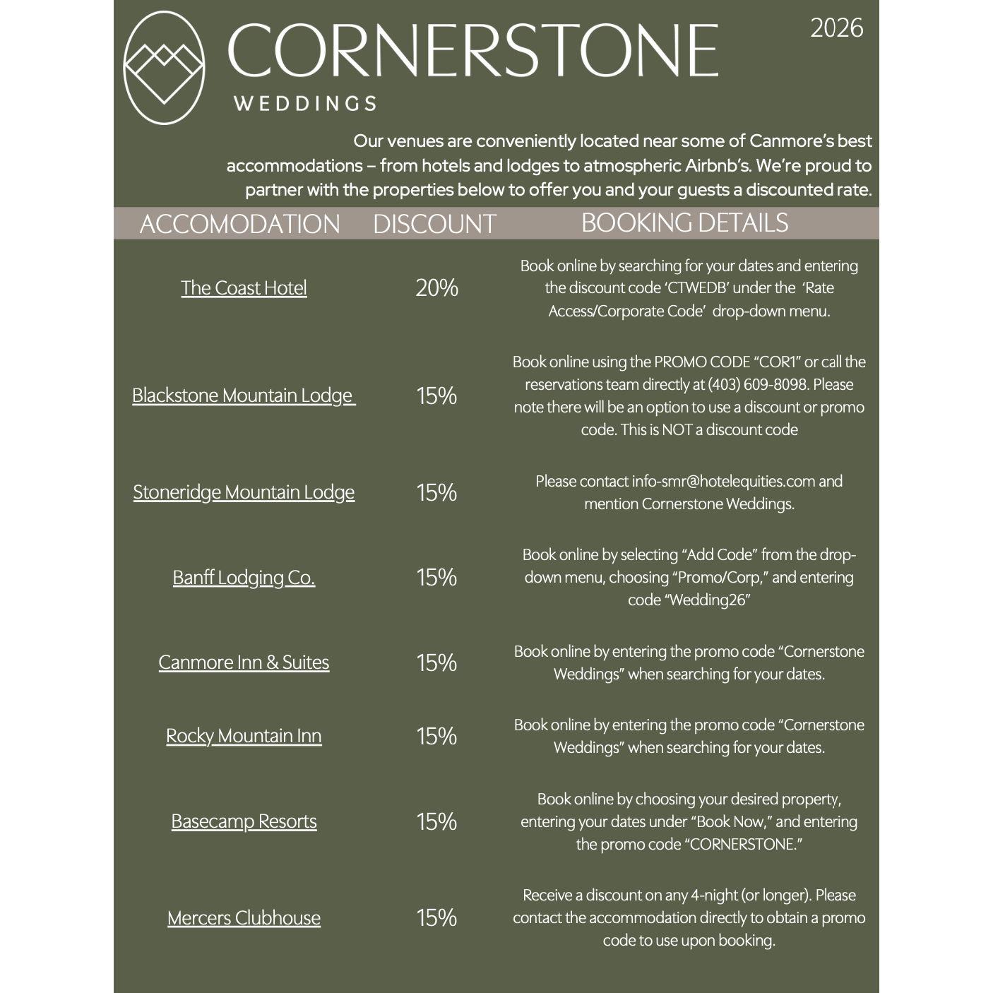 Discount codes for accommodations in Canmore