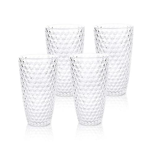Laguna Beach Tall Tumbler Clear, 19oz, set of 4, Shatterproof Tritan drinking glasses, Dishwasher safe Plastic Tumblers - Unbreakable Glassware for indoor and Outdoor Use, BPA free