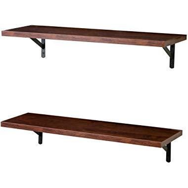 SUPERJARE Wall Mounted Floating Shelves, Set of 2, Display Ledge, Storage Rack for Room/Kitchen/Office - Walnut