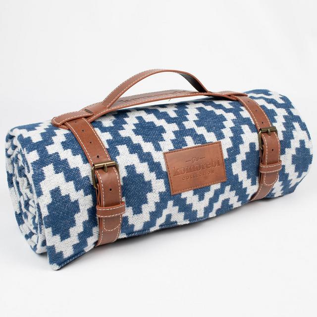 Picnic Blanket with Leather Carry Strap | Extra Large | 100% Cotton | Waterproof
