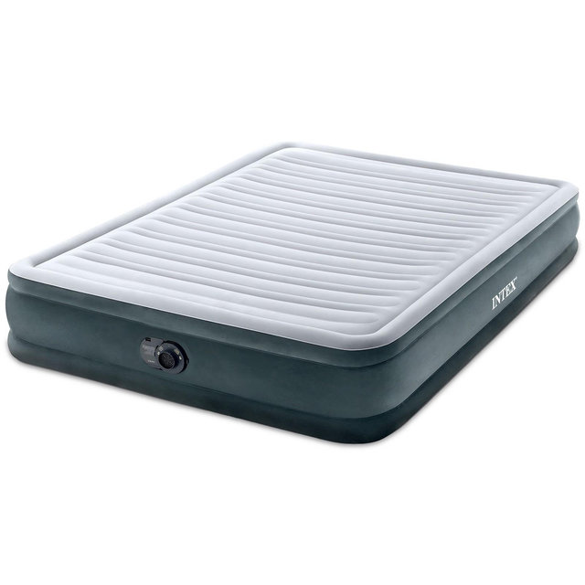 INTEX 67769ED Dura-Beam Deluxe Comfort-Plush Mid-Rise Air Mattress: Fiber-Tech – Queen Size – Built-in Electric Pump – 13in Bed Height – 600lb Weight