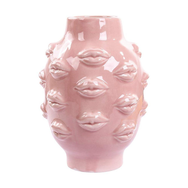 Romehaha Ceramic Body Vase, Lips Vase Table Decor Modern Farmhouse Decor Flower Vase for Home Office Shops 6.5X4.72Inch(Pink)