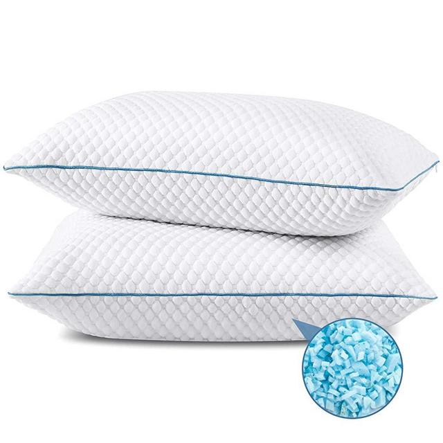 SENOSUR Shredded Memory Foam Pillows for Sleeping 2 Pack, King Size Cooling Bed Pillow with Washable Cover, Adjustable Gel Pillows for Stomach Side Back Sleepers, CertiPUR-US