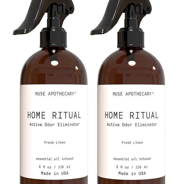 Muse Apothecary Home Ritual Active Odor Eliminator Spray - Odor Eliminator for Home - Furniture Deodorizer Spray & Bathroom Odor Eliminator - Essential Oil Air Freshener - 8oz, Fresh Linen