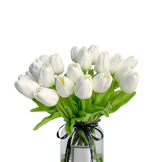 Nature’s Mimic 20pcs White tulips artificial flowers Faux Flowers Fake tulips Flowers Mother's Day Easter Valentine’S Day Gifts in Home Kitchen Wedding Dining Table Decorations