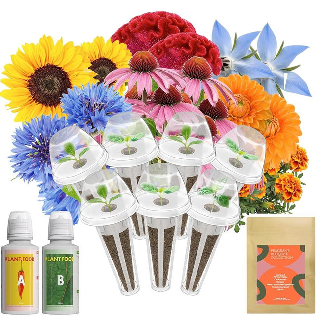 Inbloom Fragrant Bouquet Flower 7 Pods Seed Pod Kit for AeroGarden, iDoo, Ahopegarden, GARDENCUBE(350+ Flower Seeds with Marigold, Daisy, Cockscomb, Borage, Dwarf Sunflower Bambino, Marigold, Dahlia)