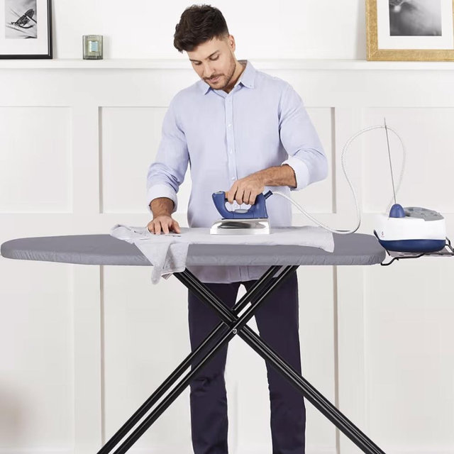 Jakeefud Deluxe Ironing Board with Heat Resistant Cover and Thicken Felt Pad, Heavy Sturdy Legs,Full Size Hanger Iron Board,Foldable (L-Grey)