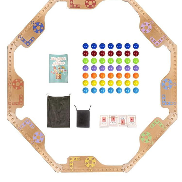 WodGod Jokers and Marbles Board Game，Pegs and Jokers Game for 2-8 Player，Wood Board Game with 8 Game Boards 4 Decks of Cards 48 Marbles，Holidays and Casual Social Gatherings