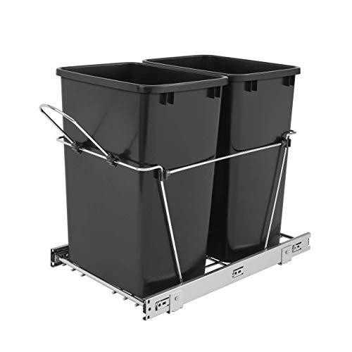 Rev-A-Shelf RV-18KD-18C S Double 35 Quart Sliding Pull Out Kitchen Cabinet Waste Bin Container, Black