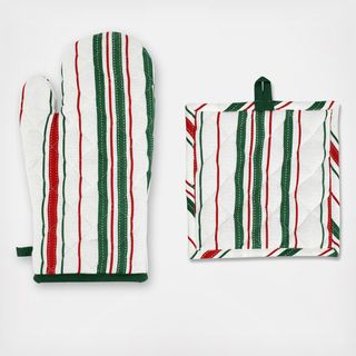 Bohemian Linens Stripe Oven Mitt & Potholder