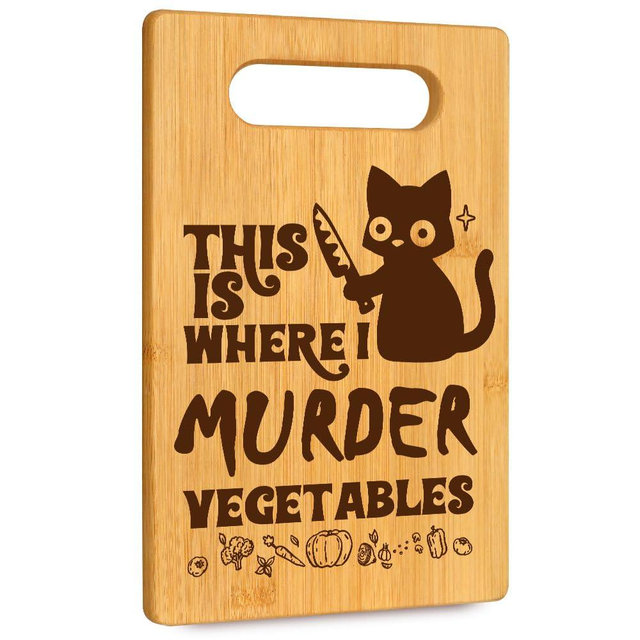 Funny Black Cat Gifts for Women Cat Mom Kitten Lovers Dietitian Friends, This is Where I Murder Vegetable Bamboo Cutting Board for Kitchen, Birthday Mothersday Thank You Gifts for Home Decor