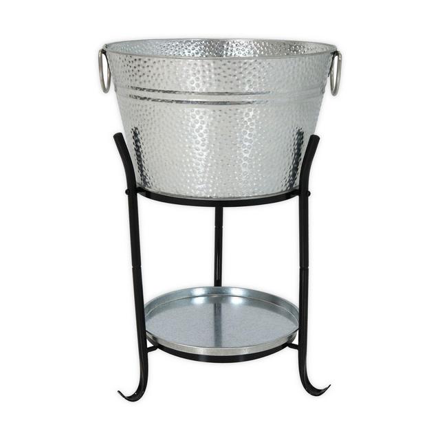 Sunnydaze Decor Ice Bucket Drink Cooler with Stand and Tray in Black/Silver