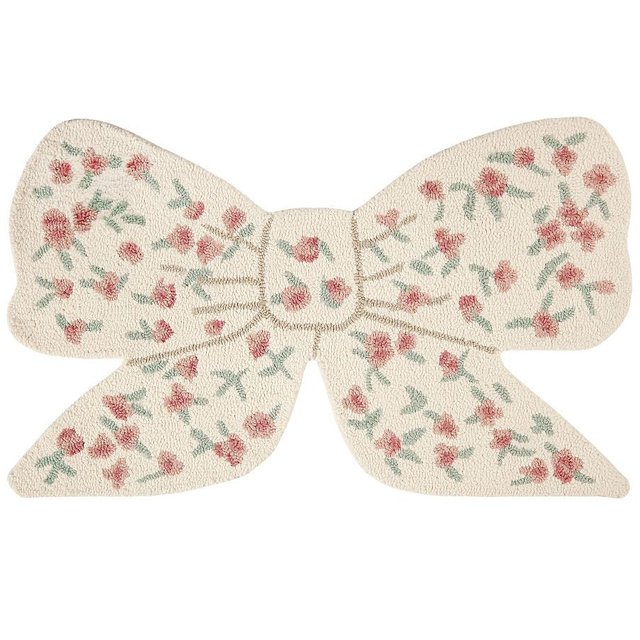 LoveShackFancy Bow Shaped Looped Doormat, Pink Multi