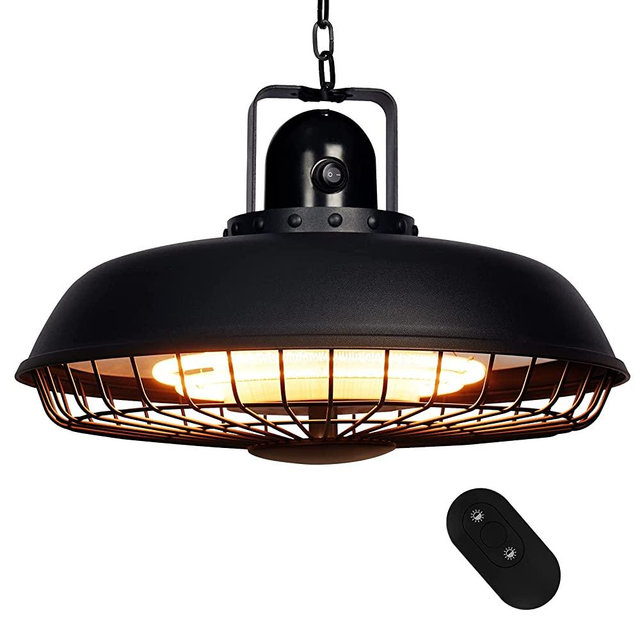 Star Patio Electric Patio Heater, Outdoor Ceiling Heater With Remote Control & Touch Switch, 700/800/1500W Hanging Patio Heater With UFO Shape Sandy Black, Infrared Heater, IP44 Waterproof, STP2036-B