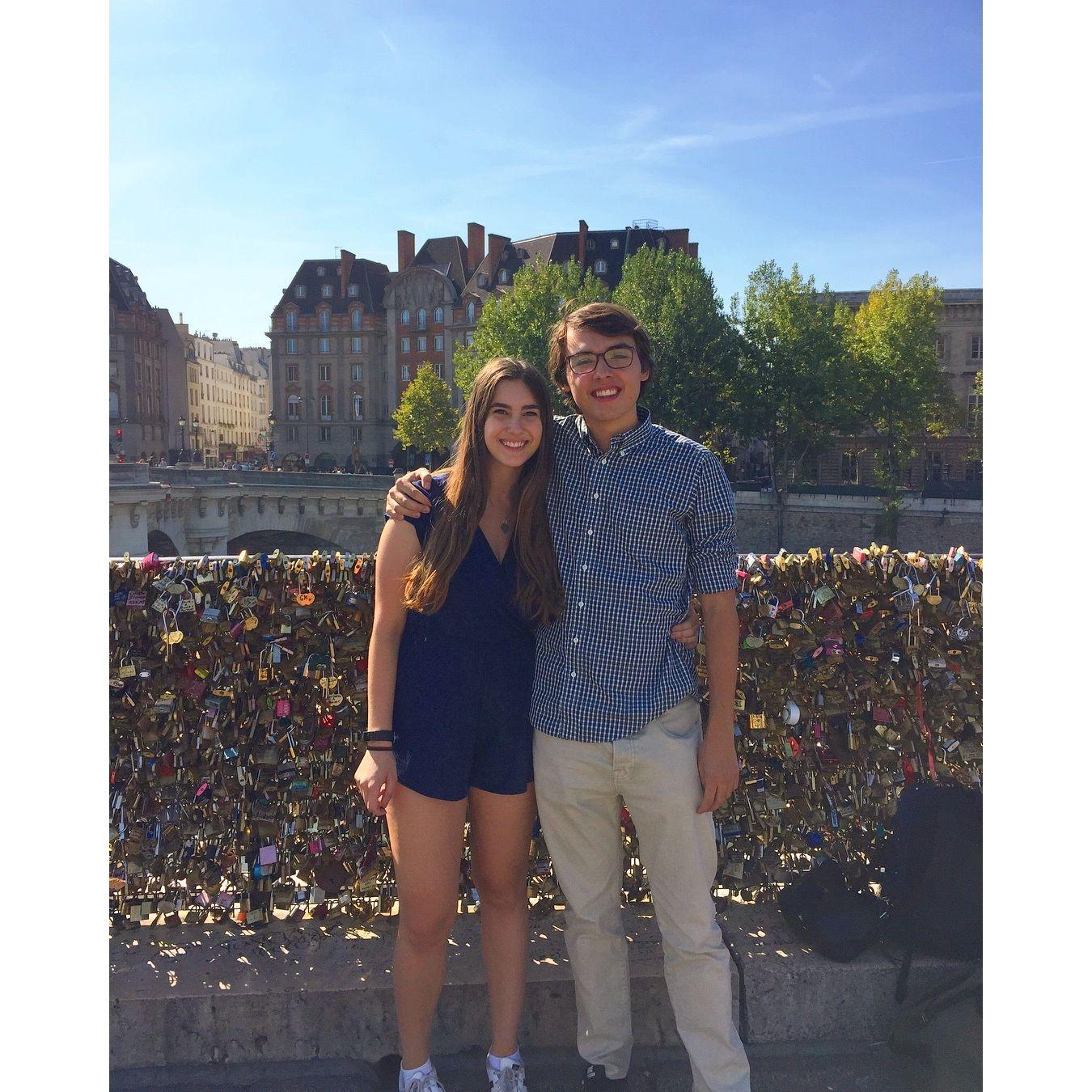 Putting on Lock on the Bridge in Paris!