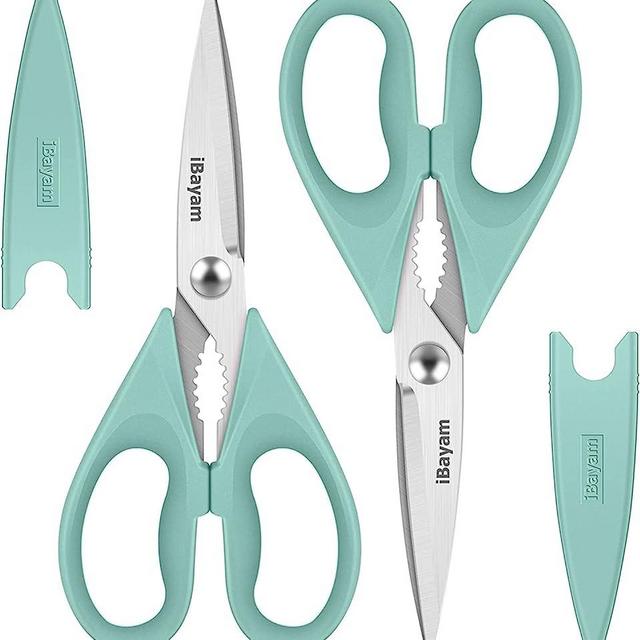 Kitchen Shears, iBayam Kitchen Scissors Heavy Duty Meat Scissors Poultry Shears, Dishwasher Safe Food Cooking Scissors All Purpose Stainless Steel Utility Scissors, 2-Pack (Aqua Sky)
