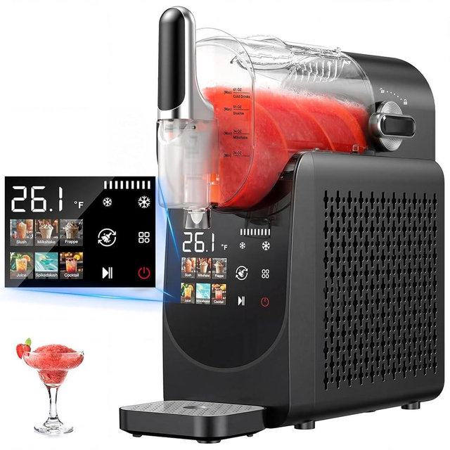 Slushie Machine No Ice Needed, Auto-Clean, Slushy Machine for Home, 220W Quick Frozen Drink Maker with 6 Preset Programs for Margaritas, Frappés, Milk Shake and More, LED Display, Black, 88oz