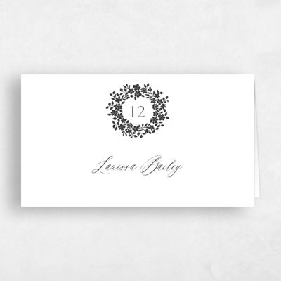 Dark Charcoal, White Wedding Place Card - Tiglio