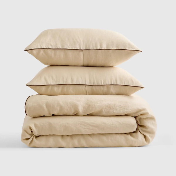 European Linen Piped Duvet Cover Set