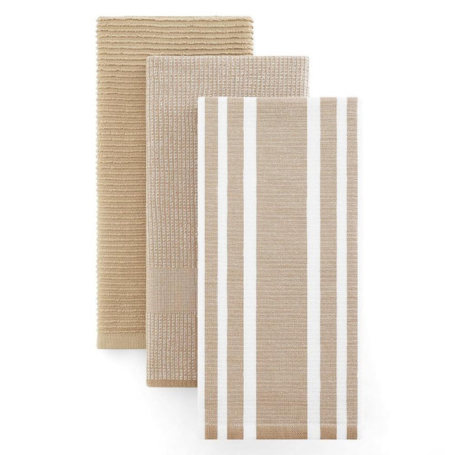 Homaxy Premium Kitchen Towels(18”x 28”, 3 Pack), Large Cotton 380 GSM Kitchen Hand Towels, Soft and Absorbent Terry Dish Towels, Multipurpose Tea Towel Set with Hanging Loop, Khaki