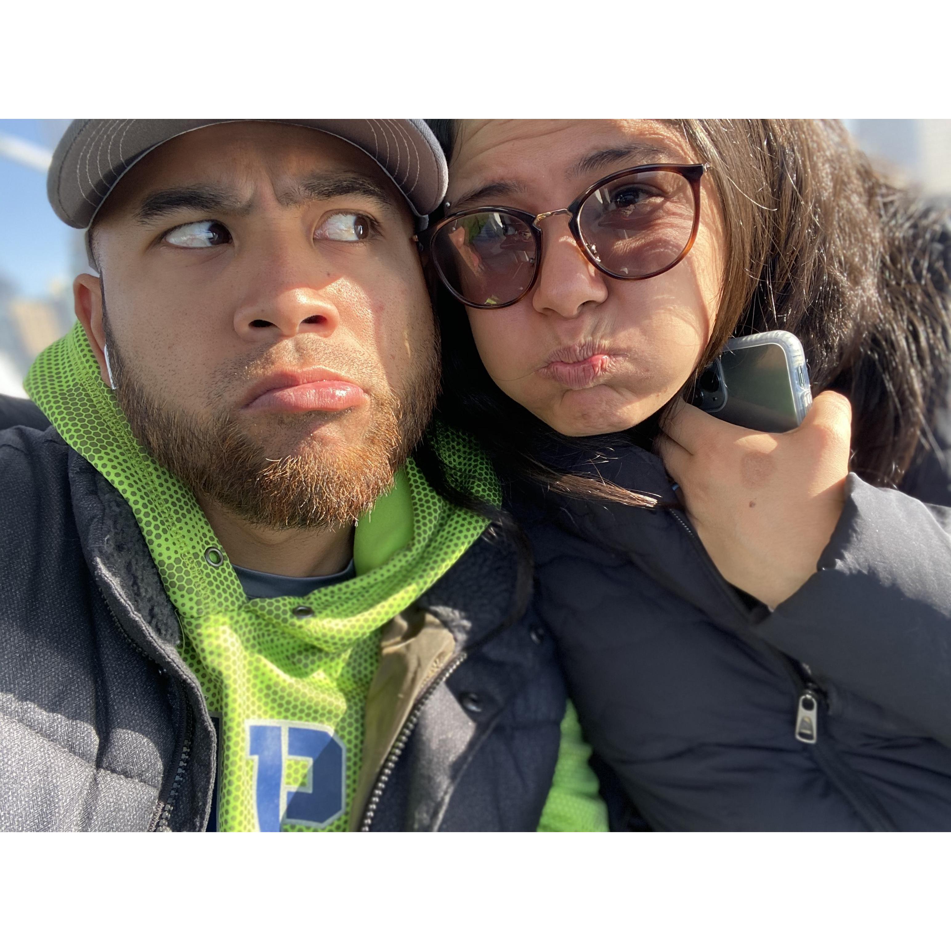 Us being goofy In Seattle Washington When we had a 20 Hour layover.