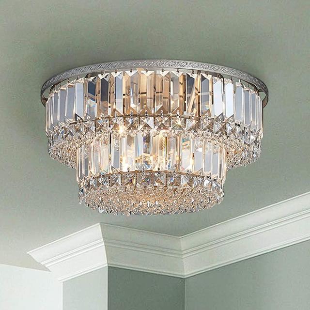 Saint Mossi Chandelier Modern K9 Crystal Raindrop Chandelier Lighting Flush Mount LED Ceiling Light Fixture Pendant Lamp for Dining Room Bathroom Bedroom Livingroom 5 G9 Bulbs Required H9" X D16"