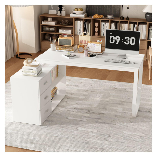 Famapy White L - shaped Computer Desk: Contemporary, Functional & Space - Saving