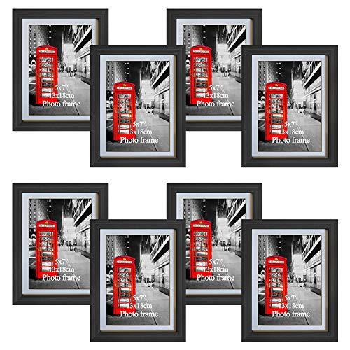 Amazing Roo 8 Pack Black Picture Frames 5x7 with Glass Front Display 6 x 8 Photos Without Matted for Wall or Tabletop Decor