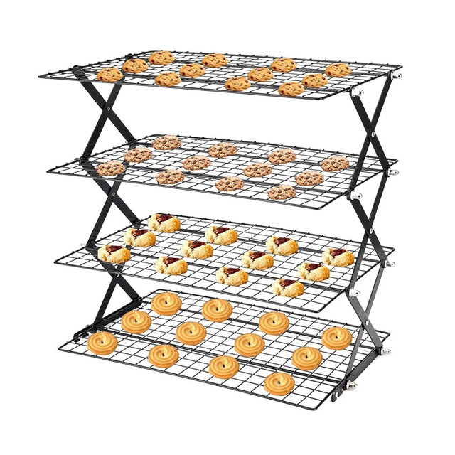 Cooling Racks for Cooking and Baking，2/3/4-Tier Upgraded Collapsible Cooling Rack，Adjustable 3 Setting Stackable Design，Nonstick Wire Rack for Baking，Roasting，Drying，Cookie，Cake，Muffins，Space Saving