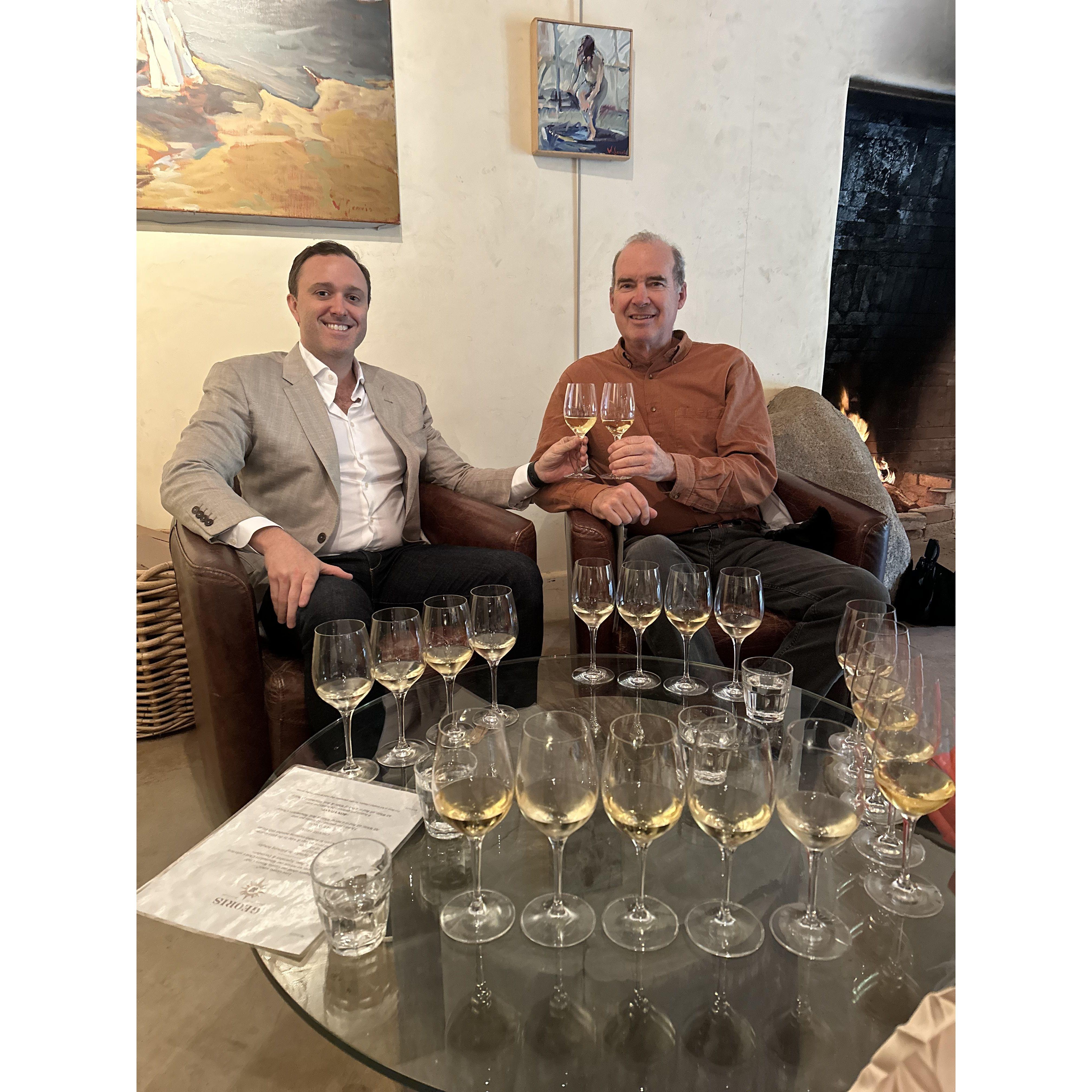Christopher and Dad finalizing the wine selection for the Welcome Party at Georis!