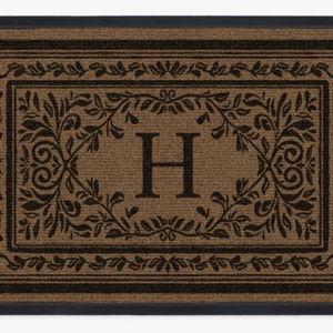 Manor Monogram Black & Brown Washable Doormat Initial "H" | Ruggable US
