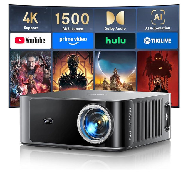 [1500 ANSI/36W Dolby Audio/APPs]Smart-Projector-4K with WiFi6 and 2Way Bluetooth, AI Auto Focus Projector with Native 1080P, HDR10, TOPTRO X9 Outdoor Movie Proyector Compatible with Phone/TV Stick/PC