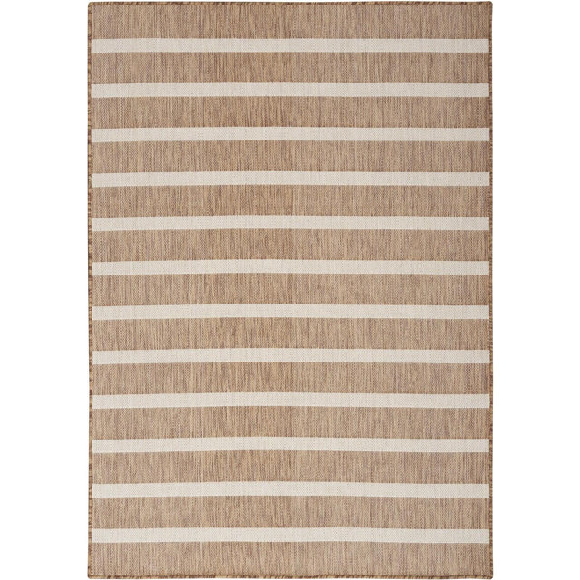 Nourison Positano Modern Stripes Flatweave Indoor Outdoor Low Pile Area Rug Jute Ivory 4' x 6'