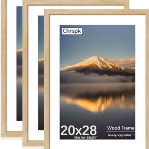 20X28 Poster Frame, Display Pictures 16X24 with Mat or 20X28 Without, Wall Hanging Frames, Natural Oak, 3 Pack