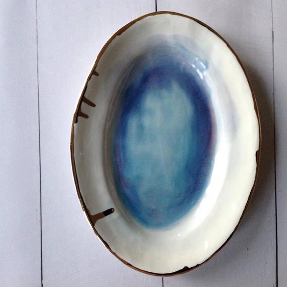 Watercolor series porcelain platter with 23K gold