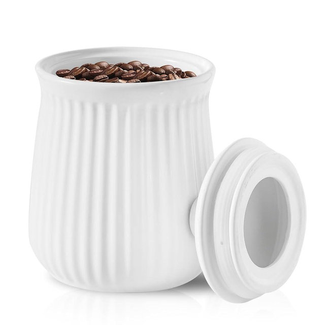 Hasense Kitchen Storage Containers, 88 oz Ceramic Food Storage Jar with Lid, Airtight Cookie Candy Jar for Coffee Beans, Tea-leave, Sugar, Salt, Flour, Spice, Dog Treat Container, White