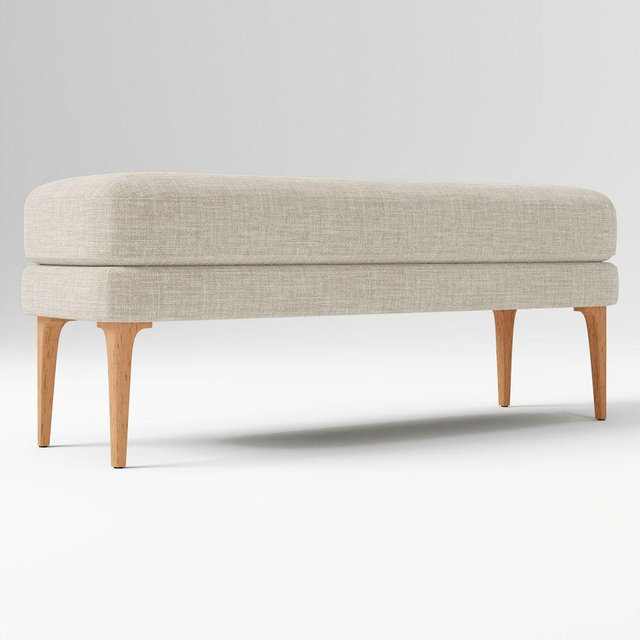 Auburn 42in Bench, Performance Yarn Dyed Linen Weave Oatmeal, Cool Walnut