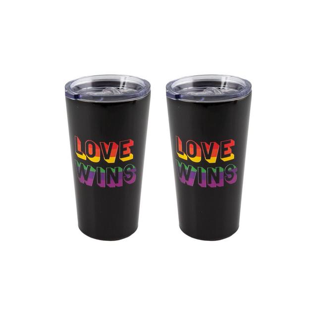 Double Wall 2 Pack of 20 oz Black Highballs with Metallic "Love Wins" Decal