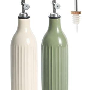 FE FUN ELEMENTS Olive Oil Dispenser Bottle, 19 oz Oil Dispenser for Kitchen and Vinegar Dispenser Bottle, Suitable for Vinegar, Coffee Syrups & Other Liquids, White and Green Set of 2