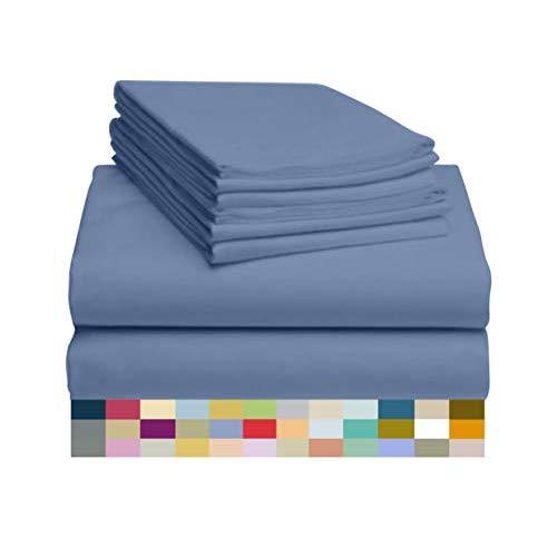 LuxClub 6 PC Sheet Set Bamboo Sheets Deep Pockets 18" Eco Friendly Wrinkle Free Sheets Hypoallergenic Anti-Bacteria Machine Washable Hotel Bedding Silky Soft - Oxford Queen