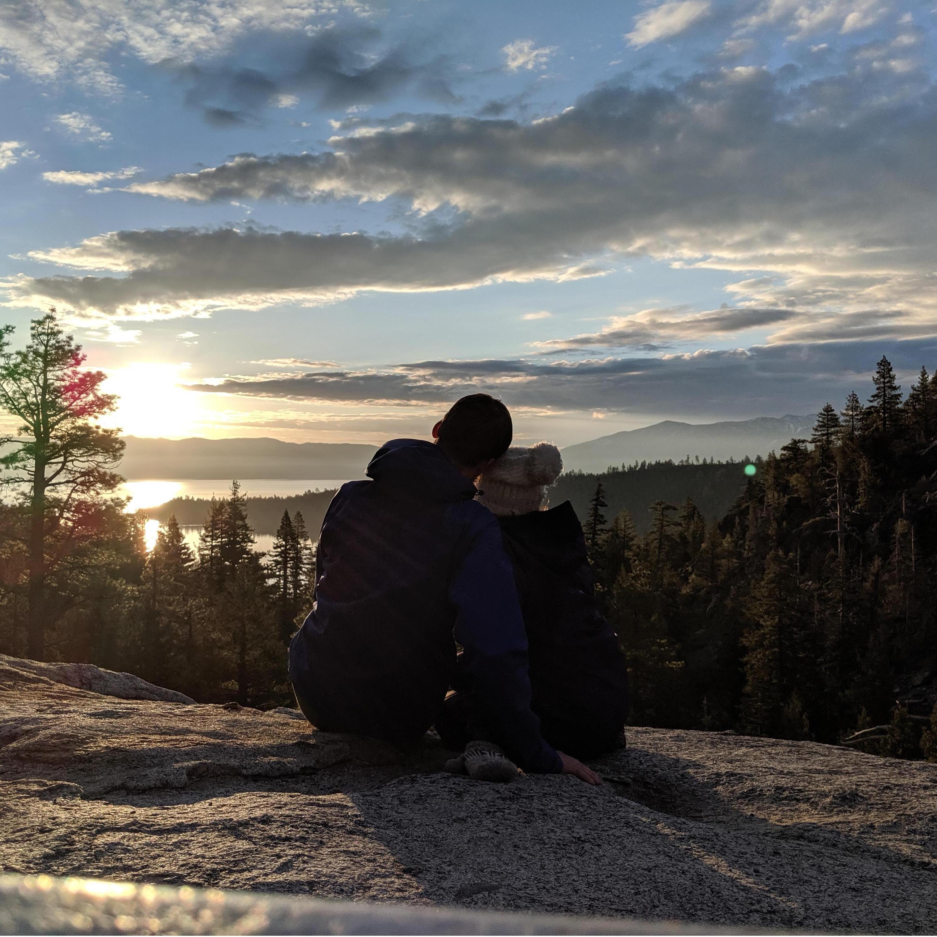 Watching the sunrise in Lake Tahoe.