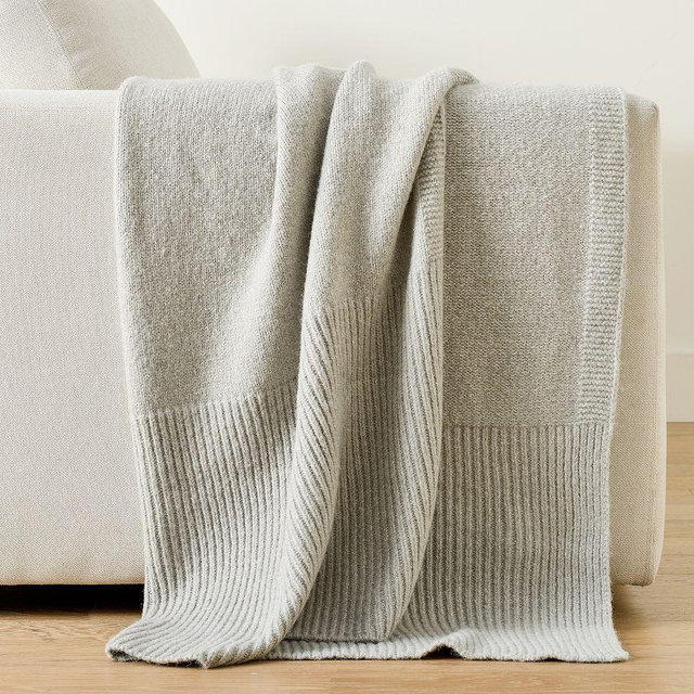 Bold Border Knit Throw, Platinum, 50" x 60"