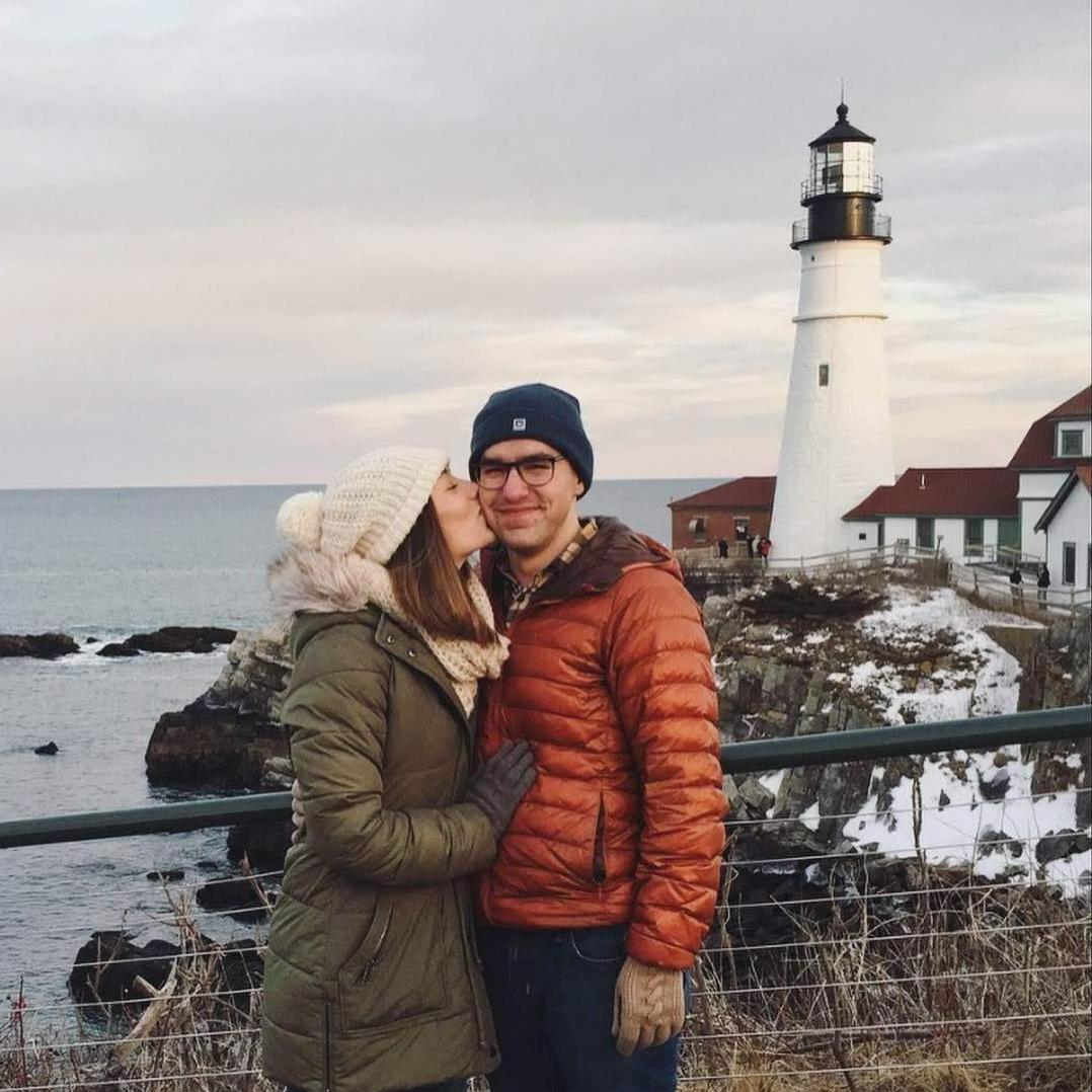 Johanna: Sam, what should I caption this?
Sam: It was too cold to take pictures, but we had to do it anyway! 
Johanna: Sure.