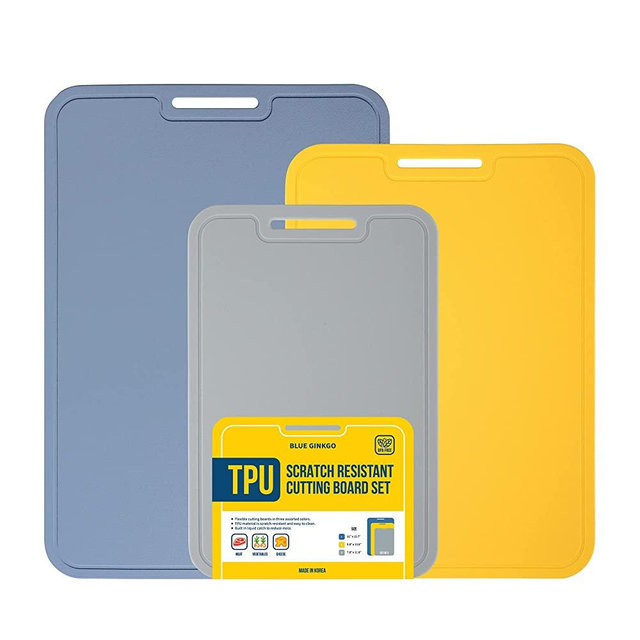 BLUE GINKGO TPU Cutting Boards (3 Piece Set) Scratch Resistant Flexible Cutting Boards for Kitchen, Thin Cutting Board, BPA Free Kitchen Cutting Mat, Chopping Mats -New Home Essentials Kitchen Gadgets