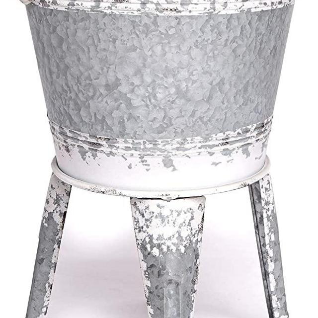 Farmhouse Accent Side Table - Galvanized Rustic End Table. Metal Storage Bin Wood Cover. Coffee or Cocktail Table - Distressed White