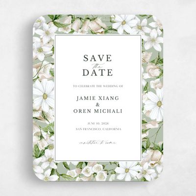 Green Rounded Wedding Save the Date - Foxglove Portrait