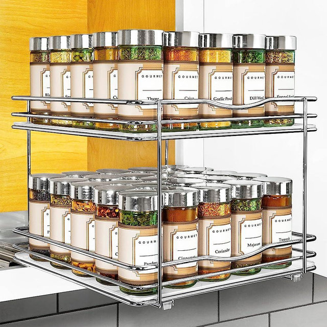 LYNK PROFESSIONAL® Pull Out Spice Rack Organizer for Cabinet - Slide Out Rack - 10-1/4 inch Wide Sliding Spice Organizer Shelf - Lifetime Limited Warranty - Double, Chrome